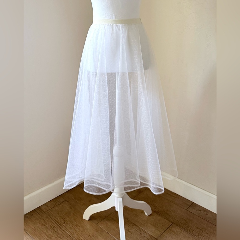 Vintage White Sheer Tulle Midi Skirt Slip S / XS